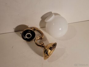 secesní mosazná lampa, lampička, bílý širm až 2 ks - 3