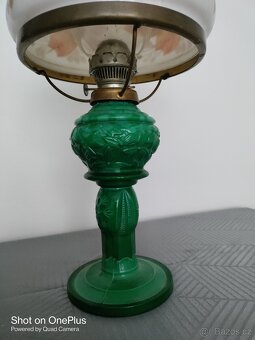 Starožitná malachitová velká petrolejová lampa - 3