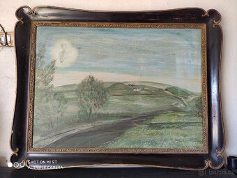 Starožitný blondelový rám s neznámým obrazem - 3