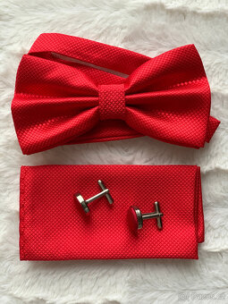 Pánský set motýlek+kapesníček, červený odstín - 3