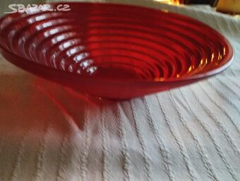 Retro červená skleněná mísa - 3