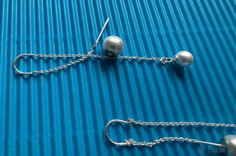 Stříbrné (Ag) visací náušnice perličky, nové, sleva 50 %. - 3