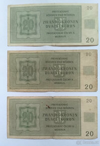 20 Korun, Protektorát Čechy a Morava, 1944, 3 kusy bankovky - 3