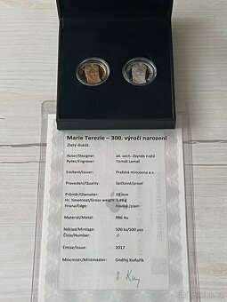 Zlato / zlatá a stříbrná mince Marie Terezie proof - 3