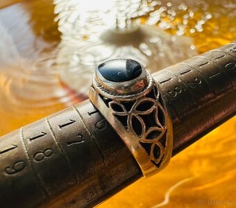 Starý stříbrný prsten onyx - 3