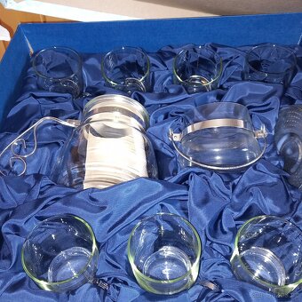 Stara čajová retro sada červená +modrá nalez na puďe - 3