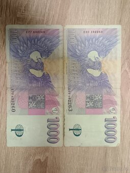 Bankovky 1000 Kč vzácná série E 01,77– 2 ks, originál - 3
