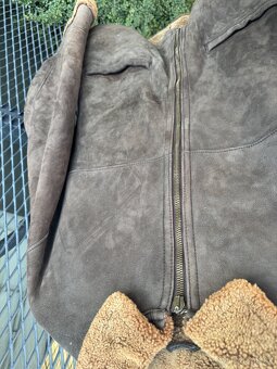 Hnedá kožená/kožušinová bunda (shearling štýl) - 3