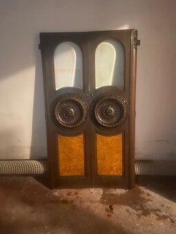 Secesní historické dvoukřídlé dveře s fazetovému skly a dřev - 3