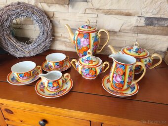 STAROŽITNÁ KOVOVÁ SOUPRAVA ART DECO- RUČNĚ MALOVANÁ - 3