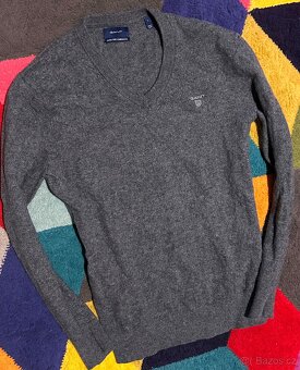 GANT PÁNSKÝ VLNĚNÝ LUXUSNÍ SLIM SVETR V NECK GREY-L - 3