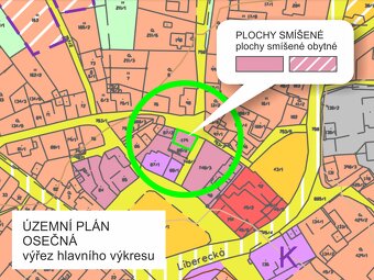 Rohový stavební pozemek 131 m² u nám. v centru obce Osečná - 3