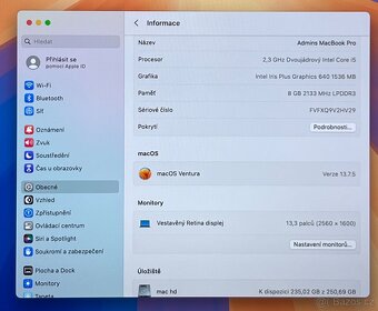 MacBook Pro 13" 2017 /8GB RAM/Intel i5/256GB SSD/ Záruka - 3