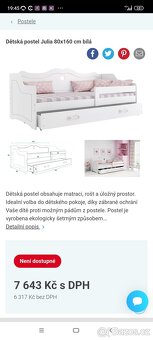 Krásná holčičí postel s roštem, šuplíkem a matrací - 3