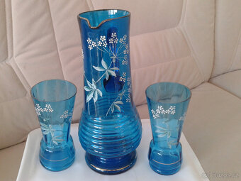 Přátelská souprava modré sklo s malbou - 3