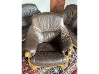 Kožená sedací souprava 3+2+1 v hnědé barvě,3788 - 3