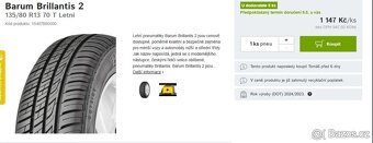 Prodám Barum 135/80 R13 70 T Letní - 3