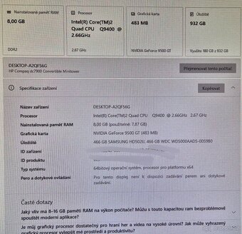 Počítač HP,Corel 2,ram 8, 2xHDD 1TB, Gforce 9500, hdmi,W10 - 3