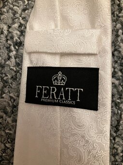 Bílá/Ivory svatební kravata + kapesníček Feratt - 3