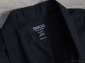 Pánská černá košile proužek, slim fit Smog vel. L - 3