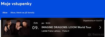 Imagine Dragons 9. 6. - 3 x vstupenka na sezení. - 3
