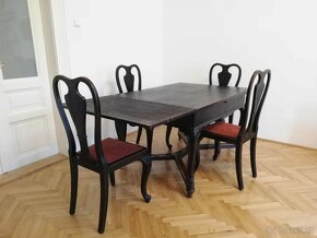 Starožitný jídelní stůl včetně 4 židlí, masiv - 3