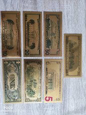 Zlaté bankovky 7ks $ Dolar a různé bankovky - 3