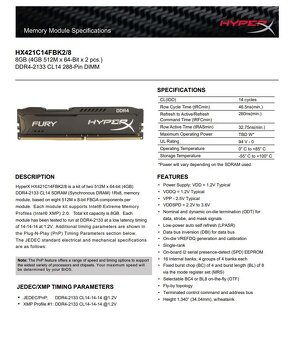 Kingston HyperX Fury 8 GB (2x 4 GB) DDR4 2133 MHz - 3