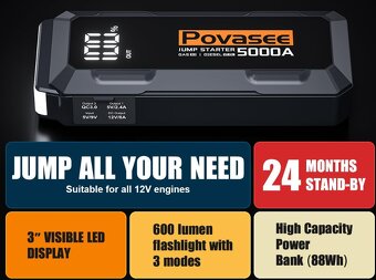 Startovací adaptér Povasee A40 pro autobaterii 5000A, 12V - 3