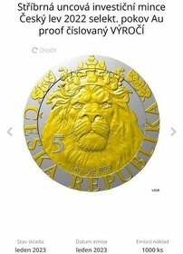 Český lev 2022 pokov Au proof číslovaný VÝROČÍ - 3
