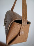 Vintage pevná kabelka do ruky, světle hnědá kůže - 3