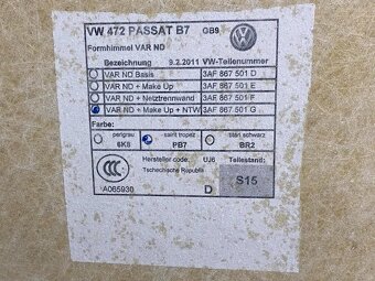 Stropnice bílá barva 3AF867501G PB7 VW Passat B7 kombi 2011 - 3