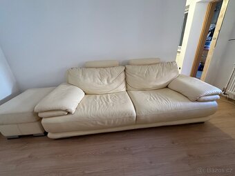 Kožená sedací souprava s taburetem krémová - 3