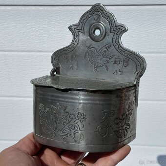 Starožitná cínová slánka s rokem 1814 - 3