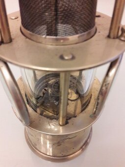 Hornická lampa 3 skleněné čočky nikl stříbro důlní kolonie P - 3