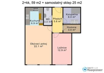 Pronájem byt 2+kk v novostavbě - 59 m2, Užitná plocha 84 m2, - 3