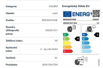 Prodám letní pneu.BRIDGESTONE TURANZA6 ENLITEN XL - 3