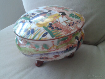 Větší malovaná cukřenka -doza na bonbony japonský motiv - 3