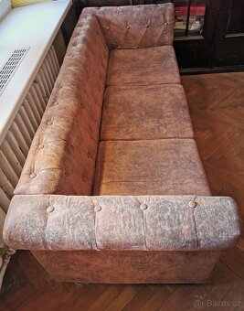 Chesterfield sedačka 3místná umělá kůže hnědá - 3