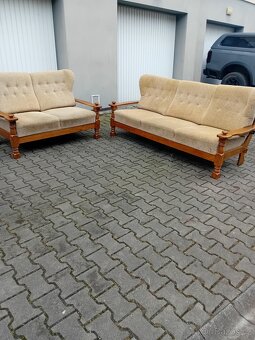 sedací souprava 3+2, masivní dřevěná konstrukce dub rustik - 3