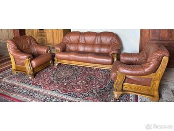 Dubová rustikální kožená souprava 3+1+1, 3791 - 3