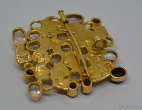Velká zlatá brož s kameny 18ti karátové zlato - 3