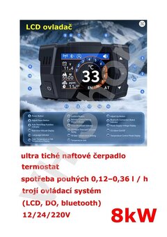 Tiché, naftové topení 8kW 12/24/220V s Bluetooth. CZ návod. - 3