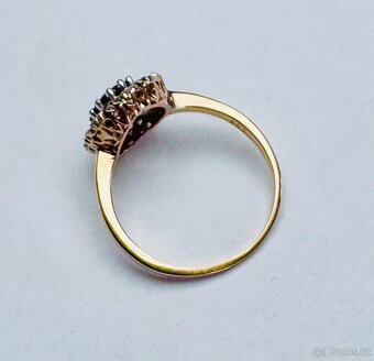 STAROŽITNÝ 14K ZLATÝ PRSTEN SE SAFÍREM A DIAMANTY - 3