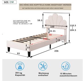 Nová jednolůžková postel 90x200 Čalouněná postel - 3