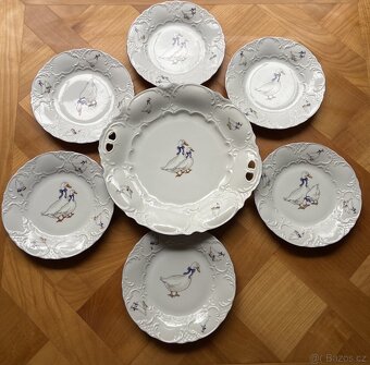 7 dílná nová porcelánová koláčová souprava husy - 3