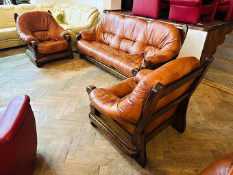 589 Rustikální kožená sedací souprava sedačka 3+1+1 masiv - 3