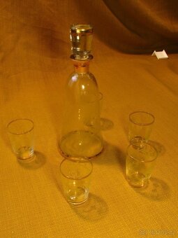 Starožitná zlacená Karafa + 6 skleniček, panáku - 3