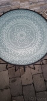 Konferenční stolek kovový kulatý se skleněnou deskou - 3