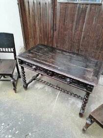 Starožitný psací stůl a dvě židle - 3